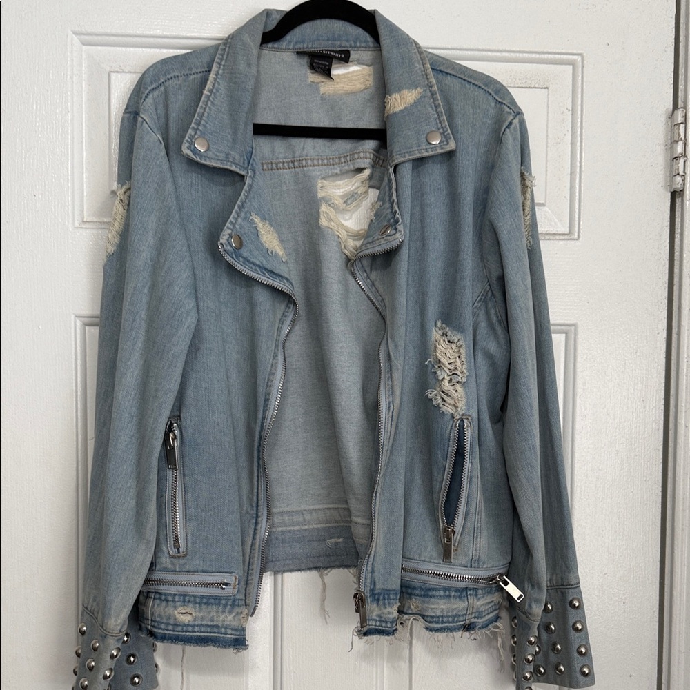 Ashley Stewart Light Blue Distressed Jean Jacket